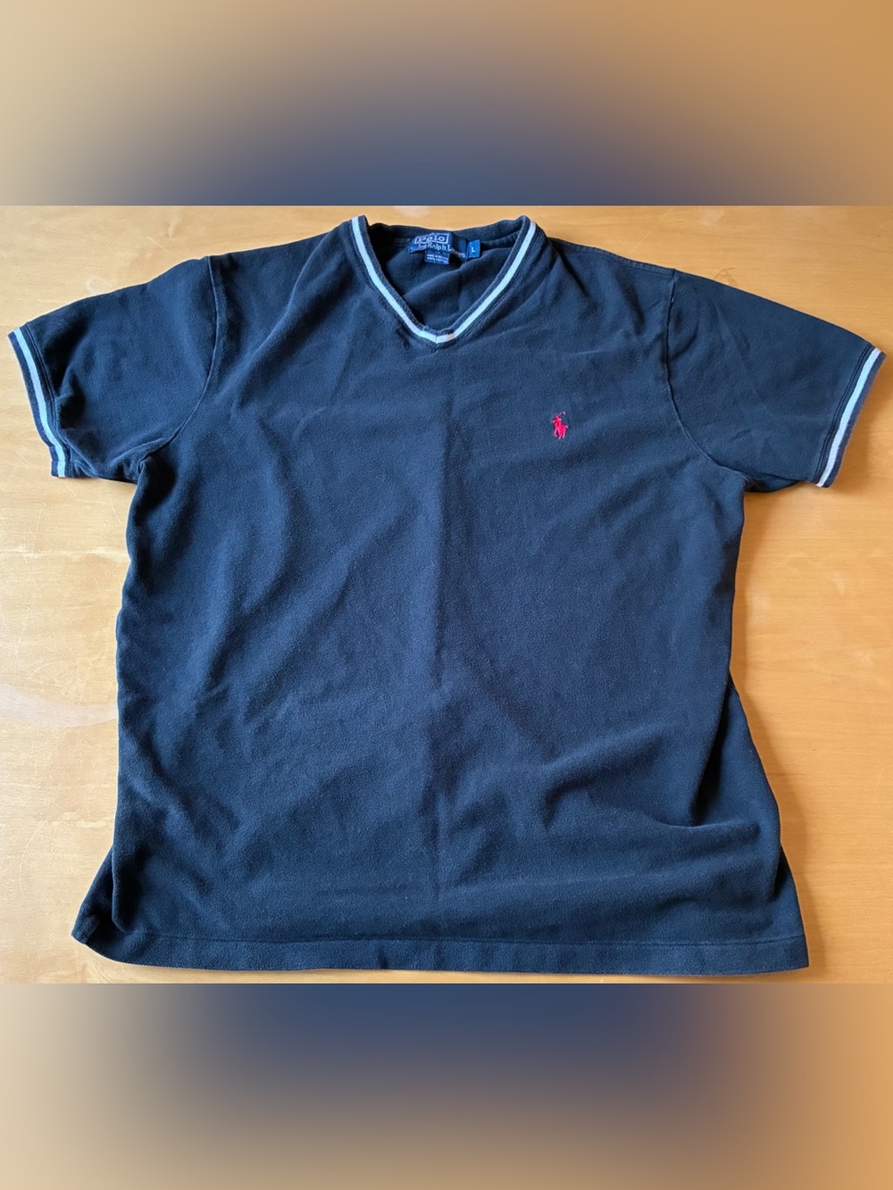 Ralph Lauren Black V-Neck Cotton Shirt with Red Pony